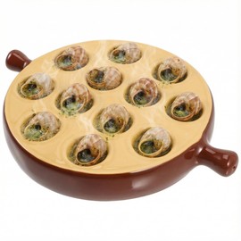 Hemoton Ceramic Escargot Baking Dish, 12 Holes Snail Plate with Handles, Round Mushroom Server for Oven to Table, Scallop Shrimp Appetizer Tray, Kitchen Cooking Pan for Home, Restaurant, 6.75 Inch