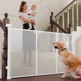 Retractable Baby Gates for Stairs, 55" Wide Baby Gate Dog Gate, 41" Tall Retractable Pet Gate for Doorways, Child Safety Gates Mesh Gate with Fiberglass Rods for Stairways, Hallways, Indoor/Outdoor