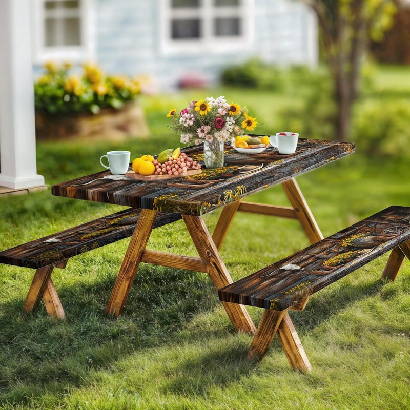 Wathon Picnic Table Cover with Bench Covers Western Cowboy 6FT