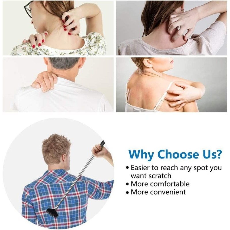 YIMICOO 3 Pack Extendable Back Scratcher, Stainless Steel Portable Telescoping