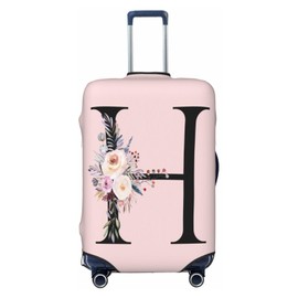 Elastic Travel Luggage Cover Cute Pink Suitcase Protector Bag,Black Letter H With Boho Floral Flowers Leaves Anti-Scratch,Dust-Proof Washable Suitcase Sleeve For Kid Adult,Xl (For 29-32 Inch Luggage)