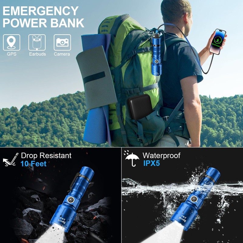 Banral Flashlights High Lumens Rechargeable, Super Bright Long Range Small