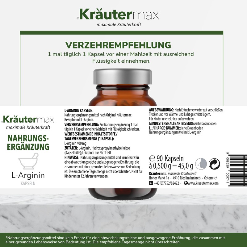 Kräutermax L-Arginin Kapseln 1 x 90 Stück