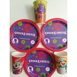 CEC Entertainment NEW Chuck E Cheese Characters New Super Fun Party Picnic Plate And Cup 6 PC Set