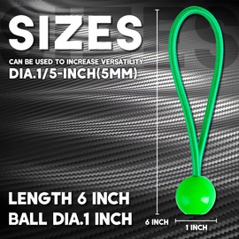 Cartman 30 Pack 6 Inch Ball Bungee Cords Canopy Ties with Elastic String for Canopy, Tarp, Straps, Tent, Pure Green