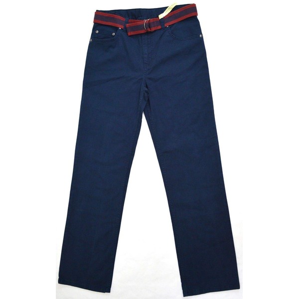 Twill Chino Pants With A Belt, Dark Navy, Flex Fabric,
