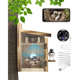 KinetCam Smart Bird House with Camera for Small Birds Nesting, 2K HD Wi-Fi Bird Watching Cam for Birdhouse, Auto Detect&Notify, Night Vision, APP Control, Wooden Birdhouse with Camera Inside