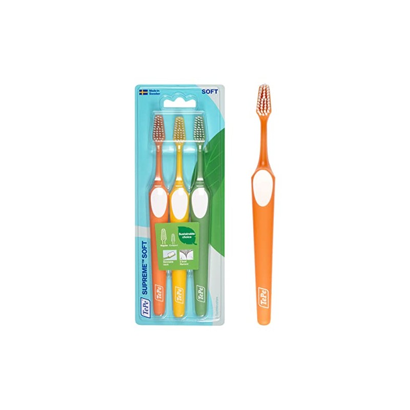 Cepillo de dientes TePe Supreme, Suave, 3 ud., eliminación de