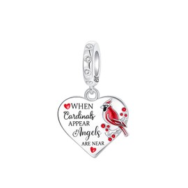 BIZK 925 Sterling Silver Charm Fits Bracelets and Necklaces Charms for Women Fashion Jewelry for Women, Lover, Mother and Friend (Red Bird Heart)