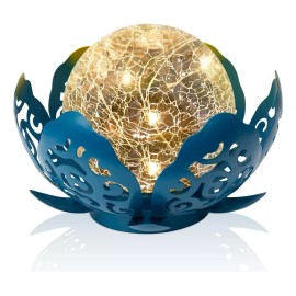 Wonder Solar Lámpara Solar Luz Led Metal Vidrio Craquelado Flor De Loto