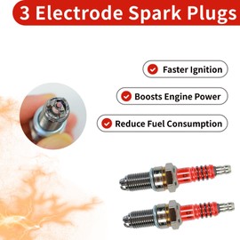 Gopupu D8TC Spark Plug 3 Electrode Replacement for CG 125cc 150cc 200cc 250cc Engine 4 Stroke CF250, D8TC Replacement for DRR8EA-9 DPR7EA Dirt Bike Go Kart Moped Scooter ATV Motorcycle 2Pcs