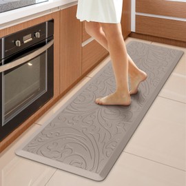 KMAT Kitchen Mat Cushioned Anti-Fatigue Waterproof Non-Slip Standing Mat Ergonomic Comfort Rug for Home,Office,Sink,Laundry,Desk 17.3" (W) x 60"(L),Khaki