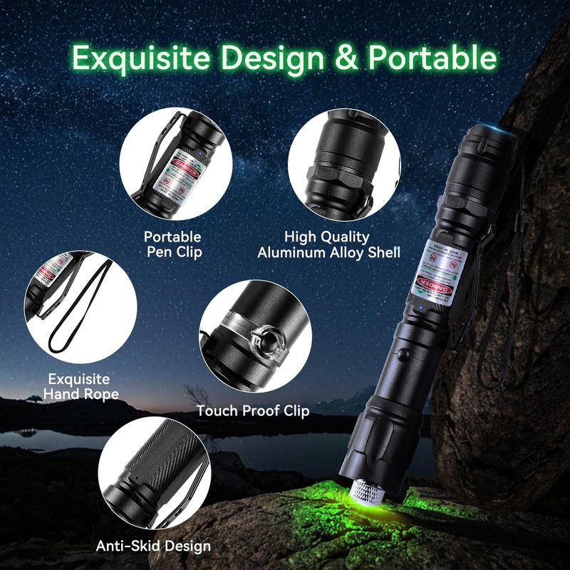 LETEAPII Green Light Flashlight Rechargeable, Long Range Adjustable Focus Tactical