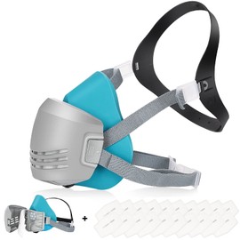 Reusable Anti-Dust Face Respirator with 20 Pcs Filter Cottons, Safety Chemical Half Respirator Face Shield for Woodworking, Painting, Gas, Epoxy Resin, Organic Vapors, Spraying, Sanding, Blue