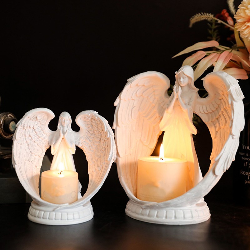 Prayer Angel Candlestick Pure White Wing Angel Prayer Statue for