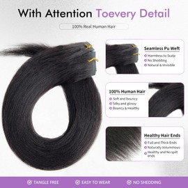 Seamless Clip in Hair Extensions Human 7Pcs 120g 16 Inch Natural Black Straight Yaki Clips Ins Full Head Brazilian Remy Hair Extensions For Women