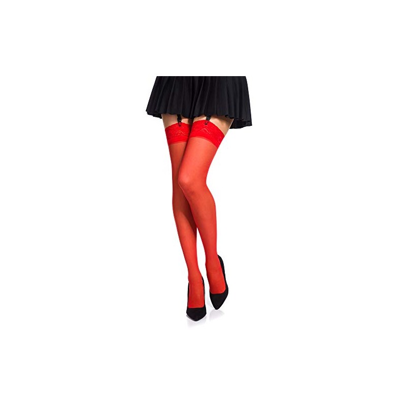 Romartex 20 Denier Elastane Suspender Stockings with Narrow Lace, red