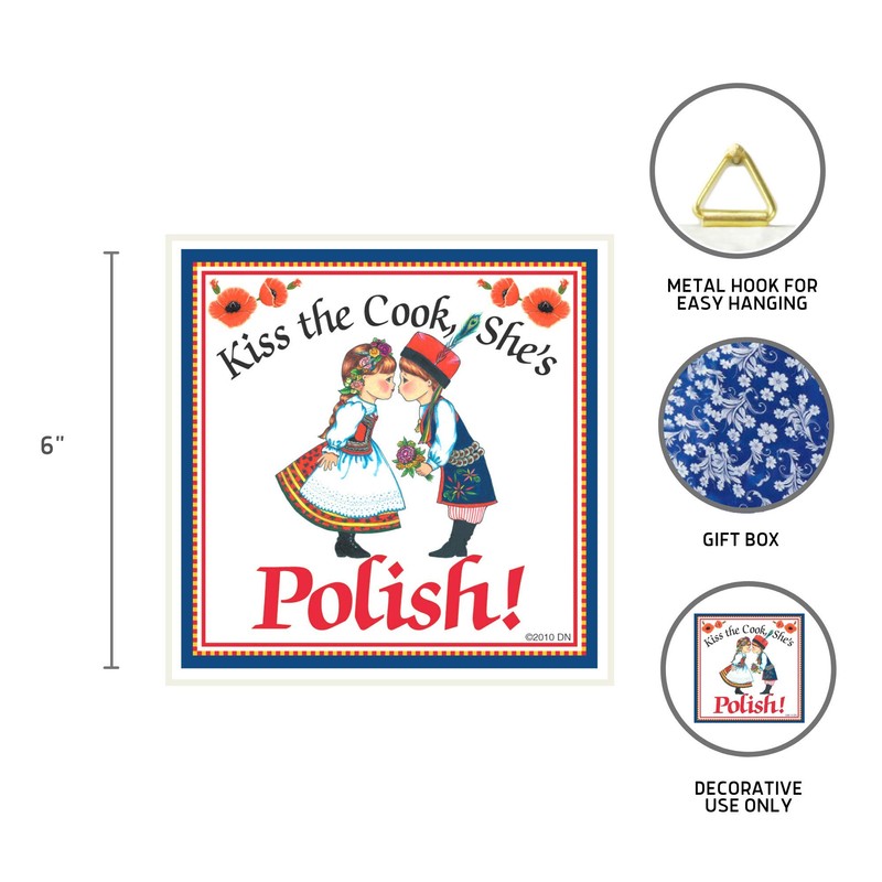 "Kiss the Cook, She's Polish" Decorative Wall Tile Polish Gift
