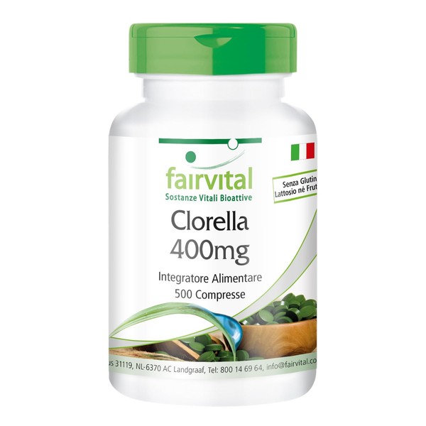Fairvital | Chlorella 400 mg - per 80 giorni - VEGANA - alto dosaggio - 500 compresse - 100% Chlorella polvere (Chlorella vulgaris)