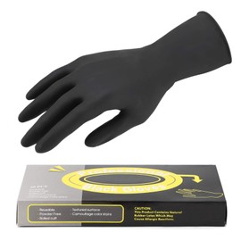 Segbeauty Guantes para colorear el cabello, guantes de goma negros gruesos de 12 pulgadas, sin polvo, 16 unidades, de látex, reutilizables, lavables, accesorios de tinte para el cabello, para salón, jardín, limpieza del hogar, tamaño mediano