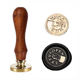Christmas Wax Seal Stamp for Seal, 25mm Brass Wax Stamp Head with Wooden Handle, Making Wax Seals to Decorate Envelopes,Gift Wrap,Wedding Birthday Party Festival Invitation (YW-24-OpenHere)