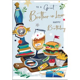Jonny Javelin Brother in Law Birthday Card - Happy Birthday Card with Contemporary Pub Lunch Design and Embossed Foil Details - Birthday Card for Men
