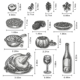 ALIBBON Thanksgiving Meal Clear Stamps for Card Making and Photo Album Decorations, Wine Turkey Stamps, Soup Pine Food Fall Leaves Transparent Silicone Rubber Stamps for Crafting and DIY Scrapbooking
