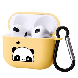 Cute Panda Case Compatible with AirPods 3 with Keychain, Cartoon Animal Design Soft TPU Cover for AirPods 3rd Generation Charging Case Smooth Protective Shell for Girl Women(Yellow