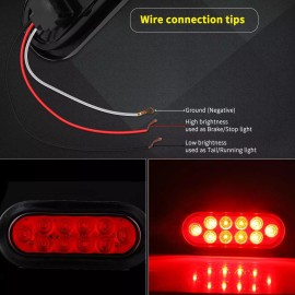 proline 2pc Red 6" Oval Trailer Lights 10 LED Stop Turn Tail Truck Sealed /Grommet Plug