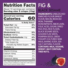 Kii Naturals Artisan Crisps, Healthy Snack Crackers for Cheese, Meats, Spreads, and Charcuterie Boards; Non-GMO, Kosher, No Preservatives, Hand-Crafted - Fig & Black Sesame, 5.3 Ounce (Pack of 12)