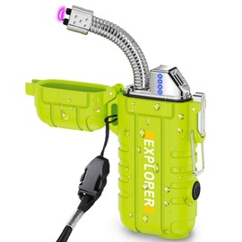 Laffizz Waterproof Lighter Outdoor Flexible Neck Windproof USB Rechargeable Plasma Lighter Flashlight Flameless Electric Arc Lighter for Candle Camping Hiking Outdoor Survival Activities Tatical Gear