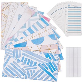 CREATCABIN 12Pcs Budget Envelopes for Cash System Cash Envelopes Money Saving Challenge Budget Binder Geometry Decor Invitation Envelopes for Planner with 2 Expense Tracking Budget Sheets 7x3.7in