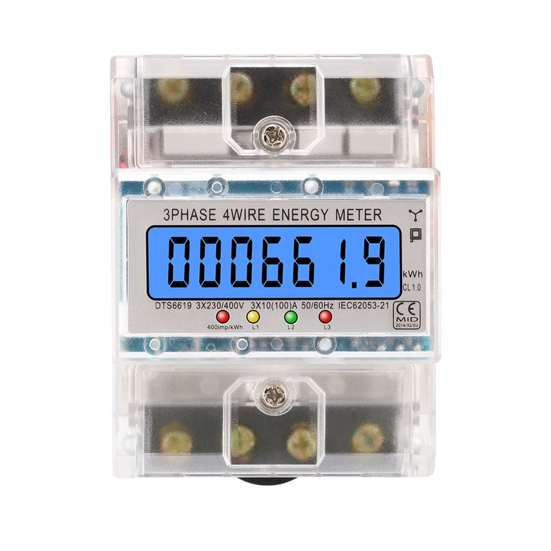 Energy Meter 3 Phase 4 Wire Backlit LCD Display DIN