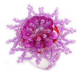 Avalaya 45mm Purple Pink Shiny Glass and Sequin Star Flex Ring/Size S/M