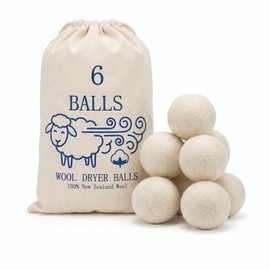 Premium Wool Dryer Balls 6-Pack - 100% Organic New Zealand Wool Natural Fabric Softener Reduces Drying Time & Static Reusable