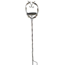 MAISONICA Tall 1.2m Rusty Gold Metal Garden Stake Bird Feeder Bath Ornament Decoration