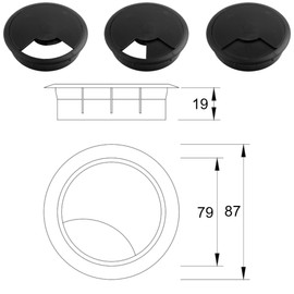 cyclingcolors 2 x Cable Grommets 80 mm Furniture Office Cable Management Cable Outlet Cable Box Plastic Black