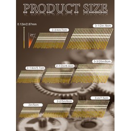 Yaocom 800 Pcs 21 Degree Framing Nails 8 Sizes 2, 2-1/4, 2-1/3, 2-1/2, 2-3/4, 3, 3-1/7, 3-1/2 Inch Full Round Head Nail Hot Dipped Galvanized Plastic Collated Framing Nails, Ring Shank, Smooth Shank