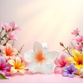 Flower Hair Claw Clips - Hawaiian for Women | Plumeria for Thin | Strong Hold jaw clip | Claw Clips for Girls| Preppy Flower Hair Clip (White)