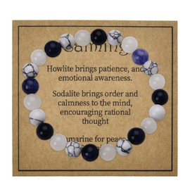 Calming Bracelets for Women Men Anxiety Gifts for Adults Natural Stone Healing Bracelet Handamde Howlite Aquamarine Sodalite Crystal Bracelet Mental Health Gifts for Friend Family Spiritual