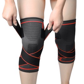 MILAIUN Knee Support, Pack of 2 Sports Knee Support for Men and Women, Non-Slip Breathable Unisex Knee Orthosis for Outdoor Sports or Strength Exercises (Red-L)