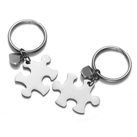 Zysta Jewellery Set BFF Friendship Keyring with Engraving Puzzle Design Stainless Steel Silver