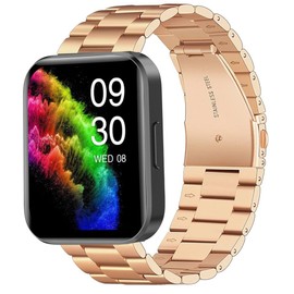 Lamshaw Compatible for RUIMEN Smart Watches Band, 22mm Quick Release Stainless Steel Metal Replacement Strap Bracelet Men & Women Compatible with RUIMEN D1 1.85" Smart Watches (Rose Gold)