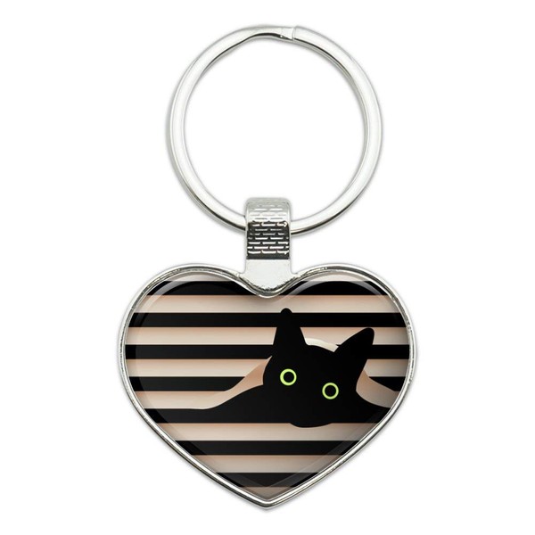 Black Cat In Window Keychain Heart Love Metal Key Chain