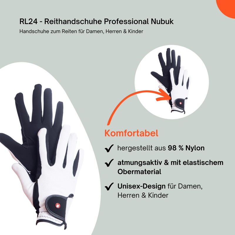 HKM by Reiterladen24 Professional Riding Gloves, Nubuck Imitation Leather, l