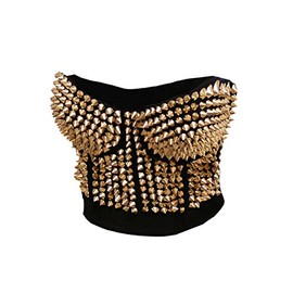 bslingerie Madonna Style Metallic Studs Bustier Bra Top (XL, Gold)