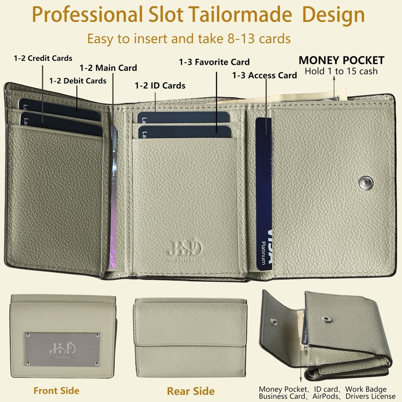 JLDAdornGo Wallet for Men RFID Slim Trifold Genuine Cattle Leather