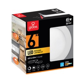 GLOBE Electric 90933 6" Ultra Slim LED Integrated Recessed Lighting Kit, 12 Watts, Energy Star, IC and Wet Rated, White Finish, 6.31" Hole Size, Dimmer Switch Compatible, 800 Lumens, 3000K