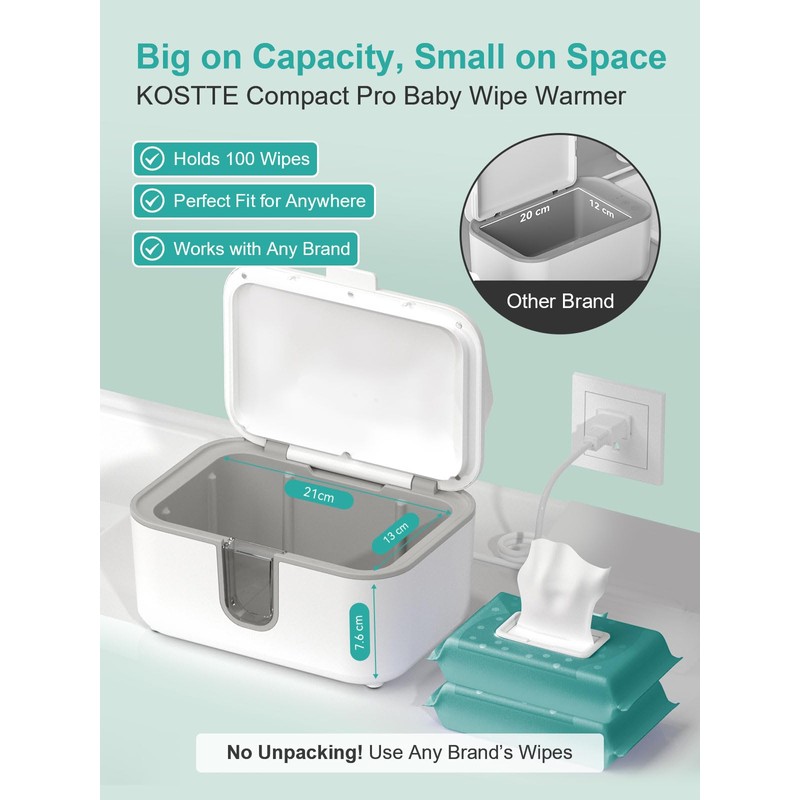 KOSTTE Baby Wipes Warmer, Larger Capacity Wipe Dispenser, Even Heating