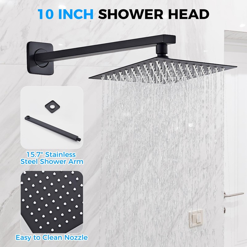 10" Matte Black Rainfall Shower Faucet Set with Rain Shower